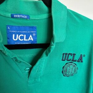 Vintage UCLA Men Large Green Navy Seal Embroidery |Short Sleeve Polo By Heritage